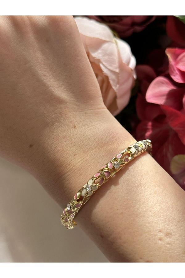 Atelier Emine Pembe Çiçek Mineli Kelepçe Bileklik - Image 1