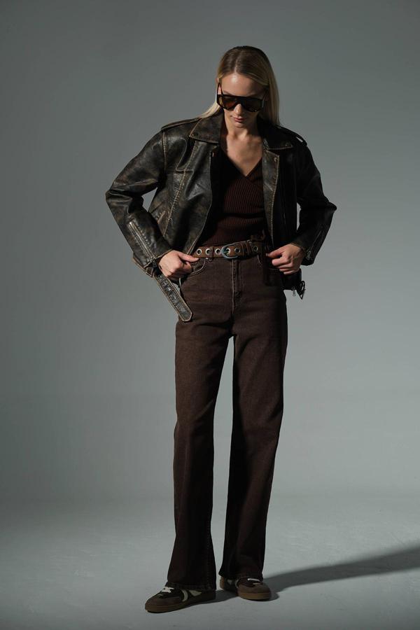 üksek Bel, Esnek Denim Kumaş Geniş Paça Palazzo Kadın Kot Jean Pantolon @Cesena - Image 1