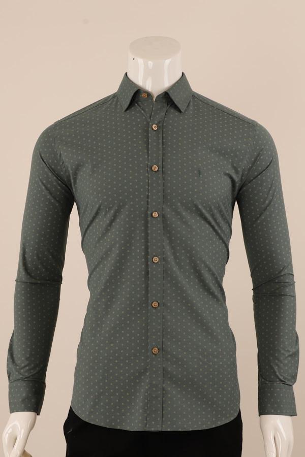 Uzun Kol Slim Fit Desenli Gömlek - Image 1