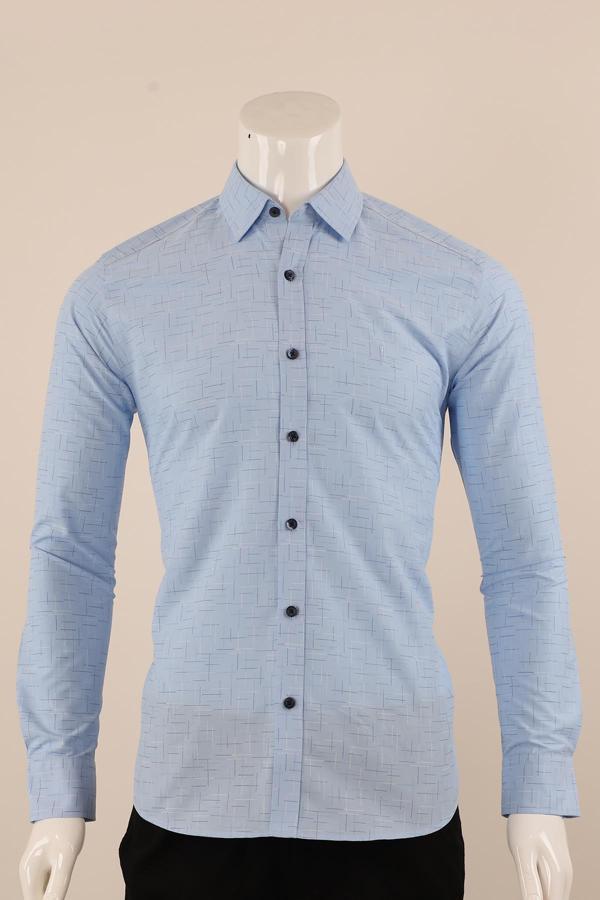 Uzun Kol Slim Fit Desenli Gömlek - Image 1