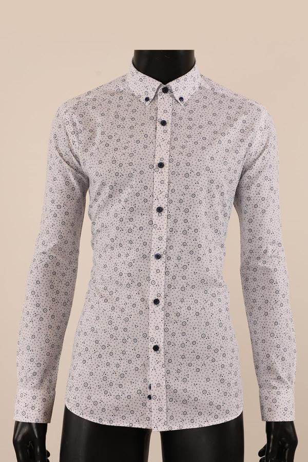 Uzun Kol Slim Fit Desenli Gömlek - Image 1