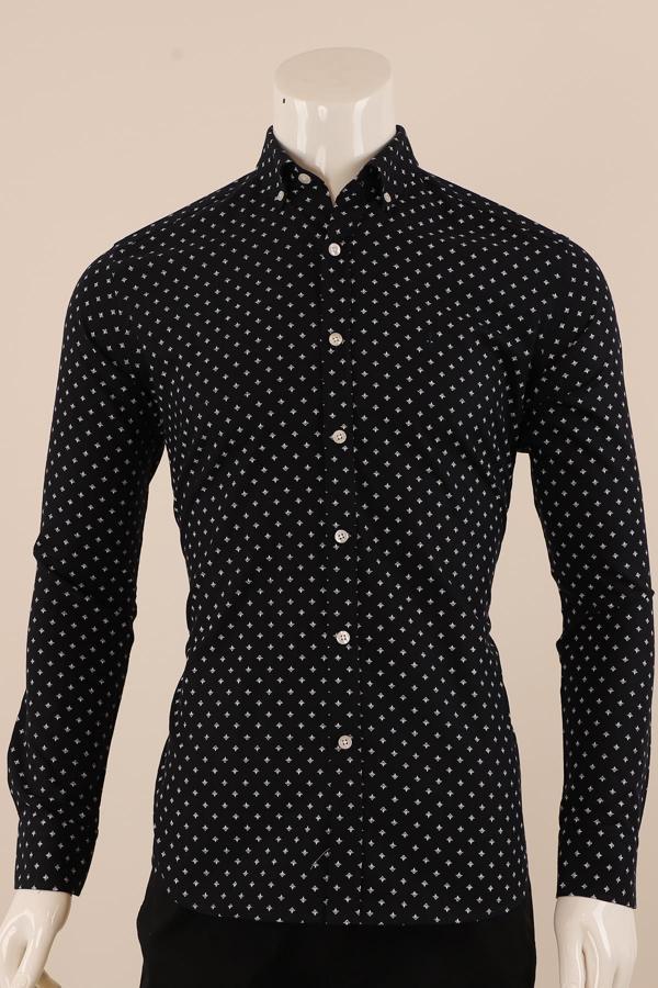 Uzun Kol Slim Fit Desenli Gömlek - Image 1