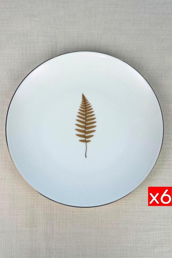 Tabak Evi Porselen Natura Fern Altın Yaldız Servis Tabağı 24,50cm 6 lı - Image 1