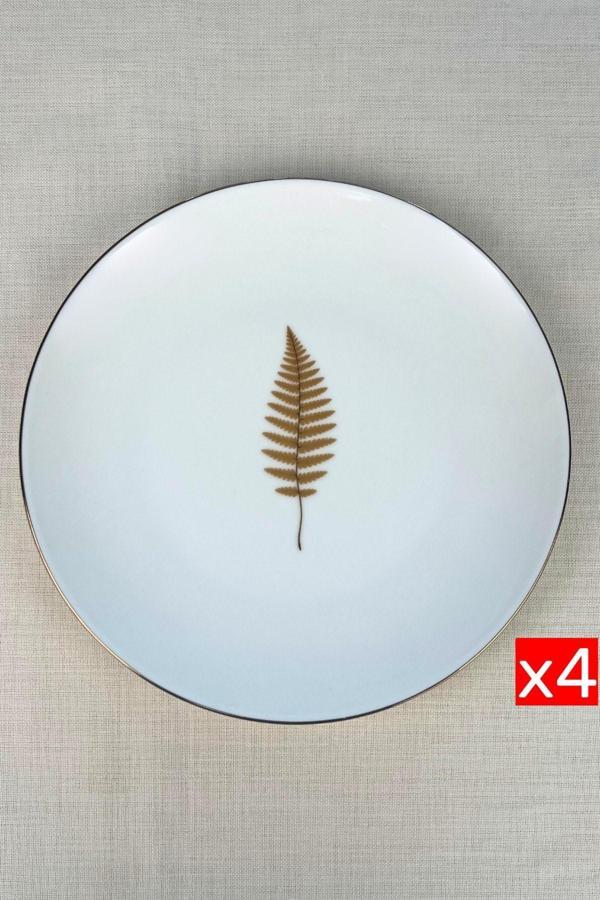 Tabak Evi Porselen Natura Fern Altın Yaldız Servis Tabağı 24,50cm 4 lü - Image 1