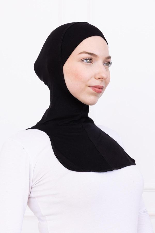 Siyah Ninja Bone Boyunluklu Likralı Sporcu Bonesi Kadın Pratik Tesettür Hijab Başörtü - Image 1