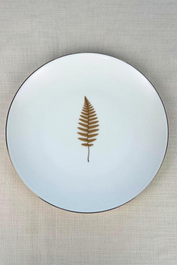 Tabak Evi Porselen Natura Fern Altın Yaldız Servis Tabağı 24,50cm Tekli - Image 1