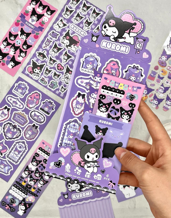 Sanrio Kuromi Karakteri 6  Yaprak Stıcker / Bullet Journal /  Çıkartma - Image 1