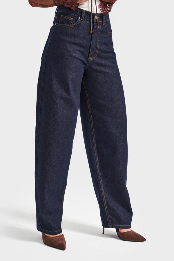 Kadın İndigo Renk 7w5-50 Skater Fit Bol Kesim İç Boy 80cm Denim Jean - Image 1