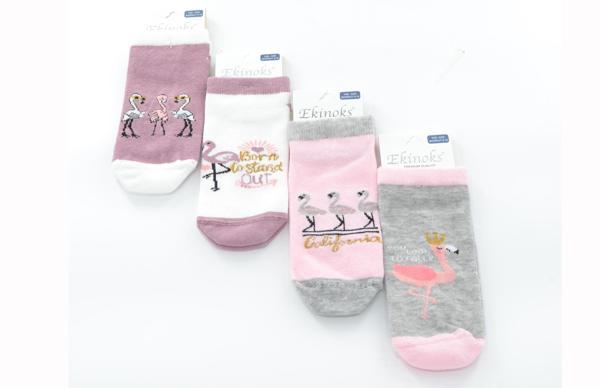 Ekinoks 4 lü Darlene Flamingo Desenli Kız Çocuk Patik Çorap - Image 1