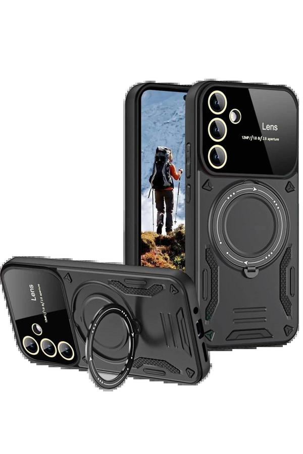 Samsung Galaxy S24 FE Kılıf Joy Lens Standlı Kapak - Siyah - Image 1
