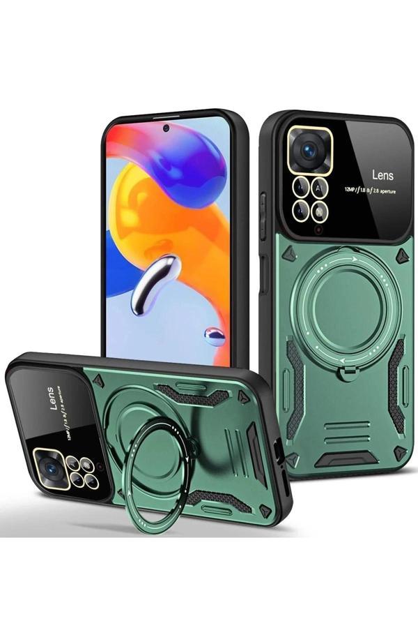 Xiaomi Redmi Note 11 Pro Kılıf Joy Lens Standlı Kapak - Koyu Yeşil - Image 1