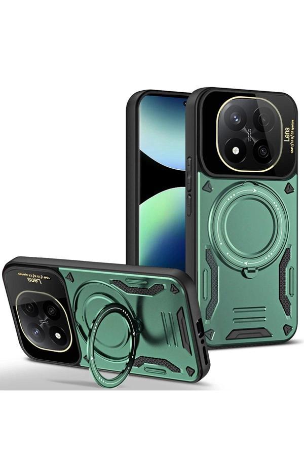 Xiaomi Redmi Note 14 Pro 4G Kılıf Joy Lens Standlı Kapak - Koyu Yeşil - Image 1