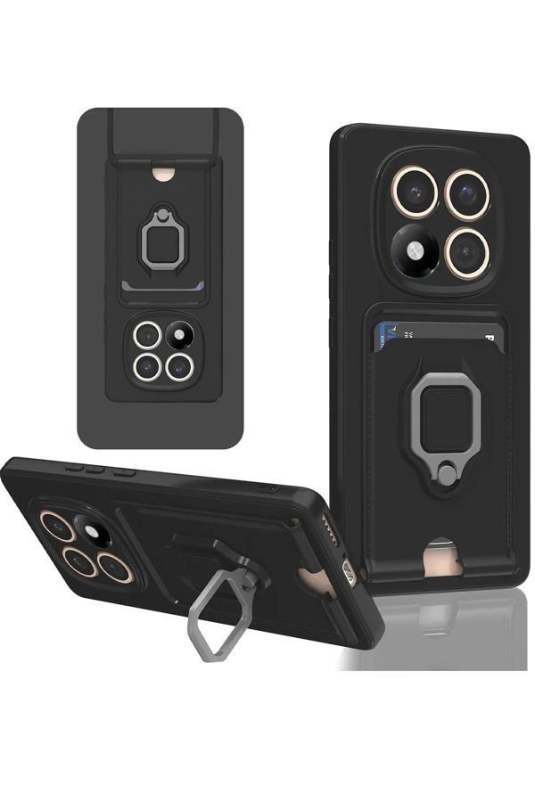 Xiaomi Redmi Note 14 Pro 4G Kılıf Zuma Kartvizitli Yüzüklü Silikon - Siyah - Image 1