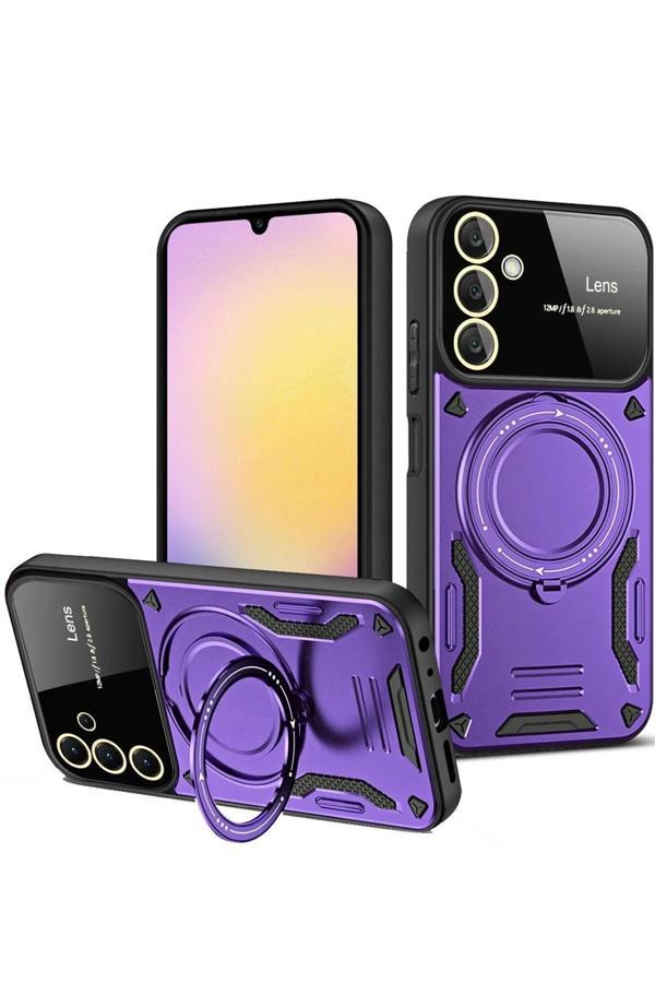 Samsung Galaxy S25 Plus Kılıf Joy Lens Standlı Kapak - Mor - Image 1