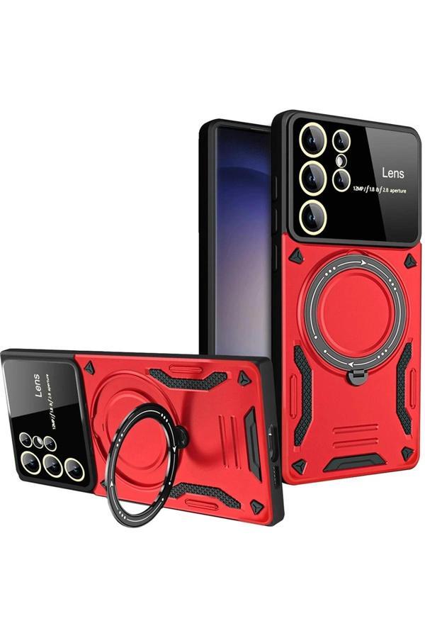 Samsung Galaxy S25 Ultra Kılıf Joy Lens Standlı Kapak - Kırmızı - Image 1