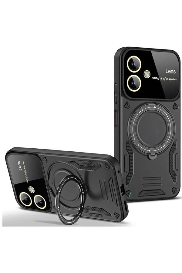 Samsung Galaxy A06 Kılıf Joy Lens Standlı Kapak - Siyah - Image 1