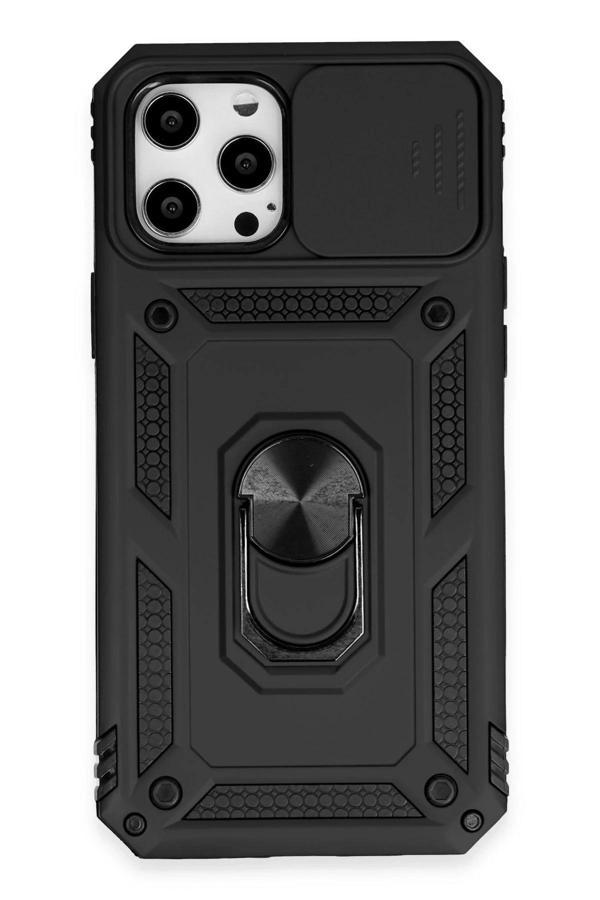 iPhone 12 Pro Max Kılıf Pars Lens Yüzüklü Silikon - Siyah - Image 1