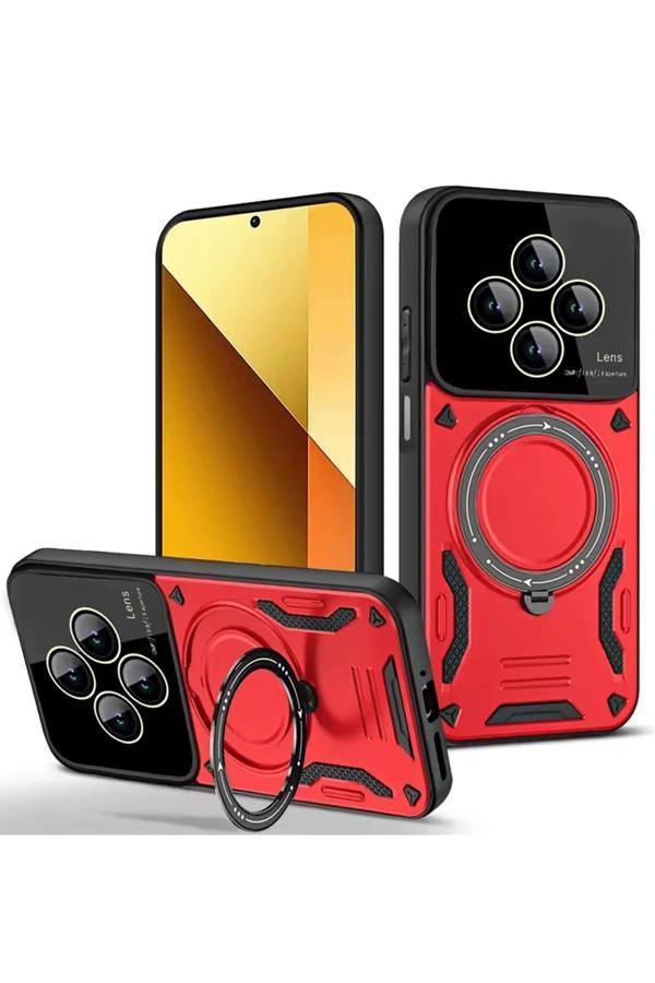 Xiaomi Redmi 14C Kılıf Joy Lens Standlı Kapak - Kırmızı - Image 1