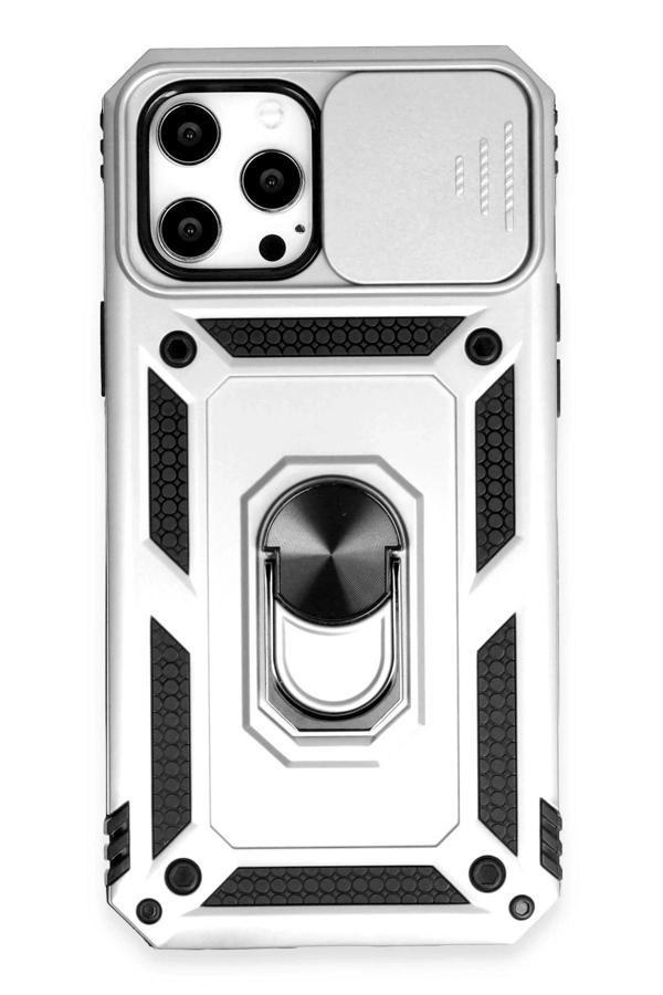 iPhone 12 Pro Max Kılıf Pars Lens Yüzüklü Silikon - Gümüş - Image 1