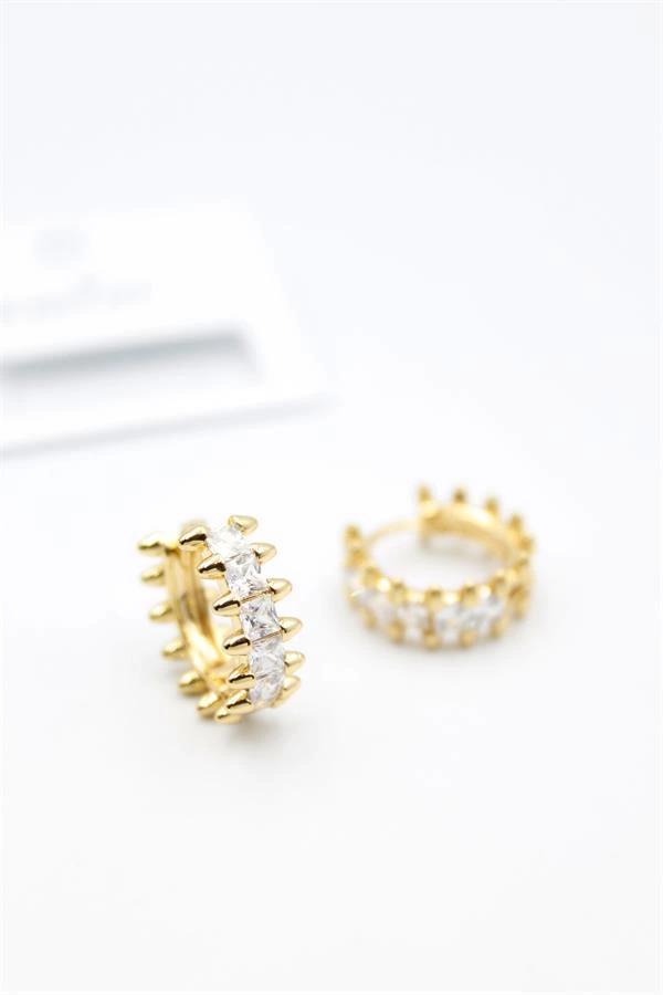 Taşlı Halka Küpe - Altın - Image 1