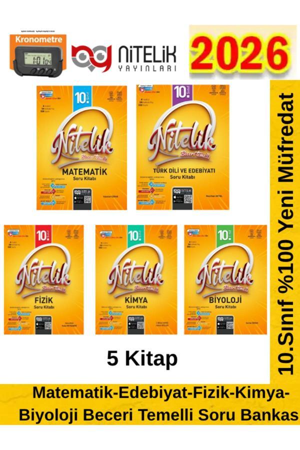 Nitelik 2026 10.Sınıf Matematik-T.Dili-Fizik-Kimya-Biyoloji 5 Kitap %100 Yeni Soru Bankası Seti - Nitelik Yayınevi - Image 1