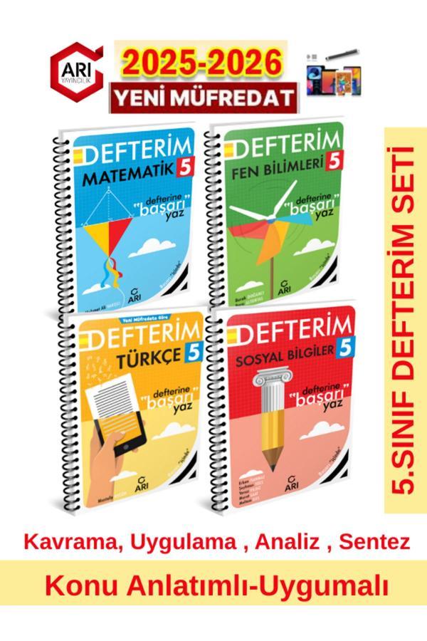 Arı 5.Sınıf 2025-2026 Müfredat Defterim Tüm Dersler (4 Kitap)Konu Anlatım Seti+Dokunmatik Kalem - Arı Yayıncılık - Image 1