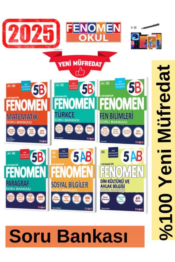 2025 5.Sınıf Mat 5B-Türkçe 5B-Fen 5B-Paragraf 5B-Sosyal5(Ab)-Din5(Ab)Yeni Soru Bankası Seti+Kalem - Fenomen Yayıncılık - Image 1