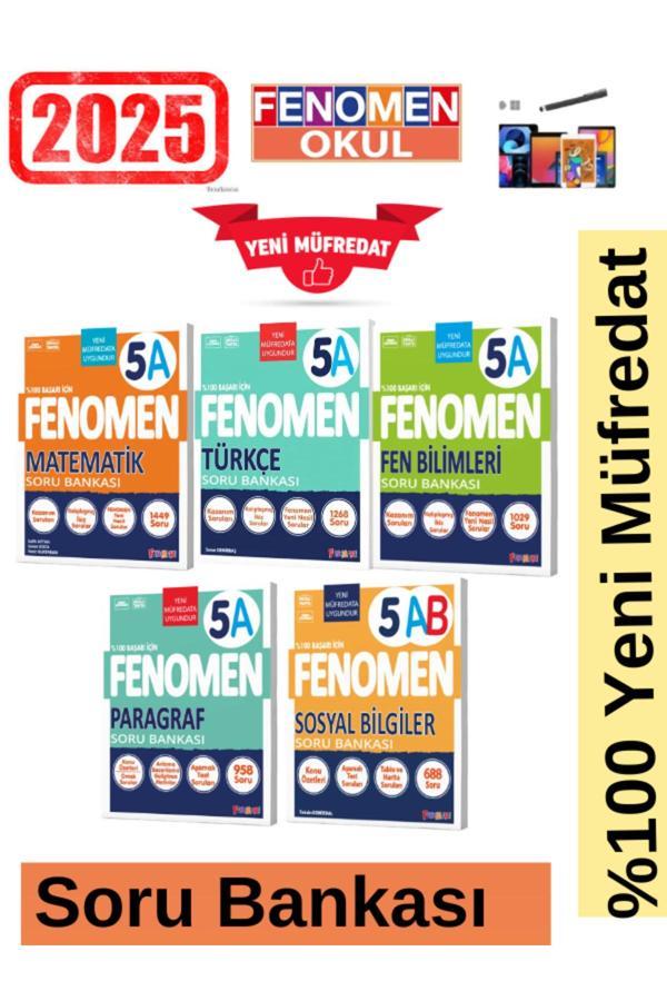 2025 5.Sınıf Mat(A)-Türkçe(A)-Fen(A)Paragraf(A)-Sosyal(Ab)-Yeni Müfredat Soru Bankası Seti+Kalem - Fenomen Yayıncılık - Image 1