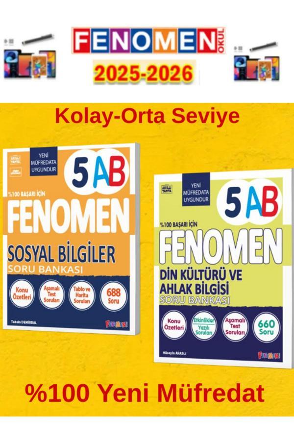 5.Sınıf Sosyal Bilgiler Ab-Din Kültürü Ab Fenomen Soru Bankası Seti%100 Yeni Müfredat+Kalem(2 Kitap) - Fenomen Yayıncılık - Image 1