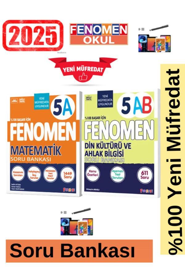 2025 5.Sınıf Matematik(A)Kolay 1449 Soru-Din (A-B)611 Soru Yeni Müfredat Soru Bankası Seti+Kalem - Fenomen Yayıncılık - Image 1