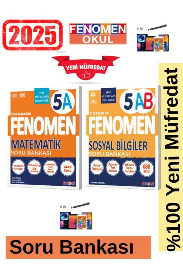 2025 5.Sınıf Matematik(A)Kolay 1449 Soru-Sosyal(A-B)688 Soru Yeni Müfredat Soru Bankası Seti+Kalem - Fenomen Yayıncılık - Image 1