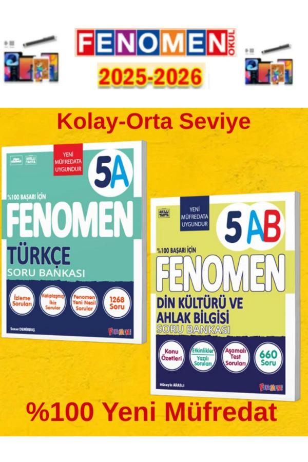 5.Sınıf Türkçe A-Din Kültürü Ab Fenomen Soru Bankası Seti%100 Yeni Müfredat+Kalem(2 Kitap) - Fenomen Yayıncılık - Image 1