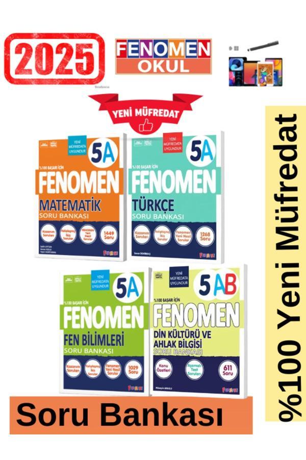 2025 5.Sınıf Matematik(A)-Türkçe(A)-Fen(A)-Din(Ab) Kolay %100 Yeni Soru Bankası Seti+Kalem - Fenomen Yayıncılık - Image 1