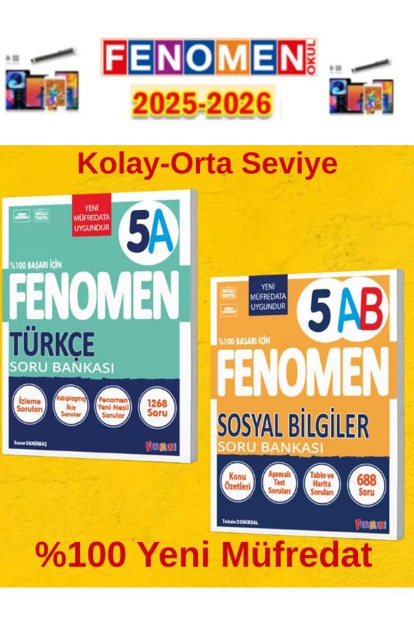5.Sınıf Türkçe A-Sosyal Bilgiler Ab Fenomen Soru Bankası Seti %100 Yeni Müfredat+Kalem(2 Kitap) - Fenomen Yayıncılık - Image 1