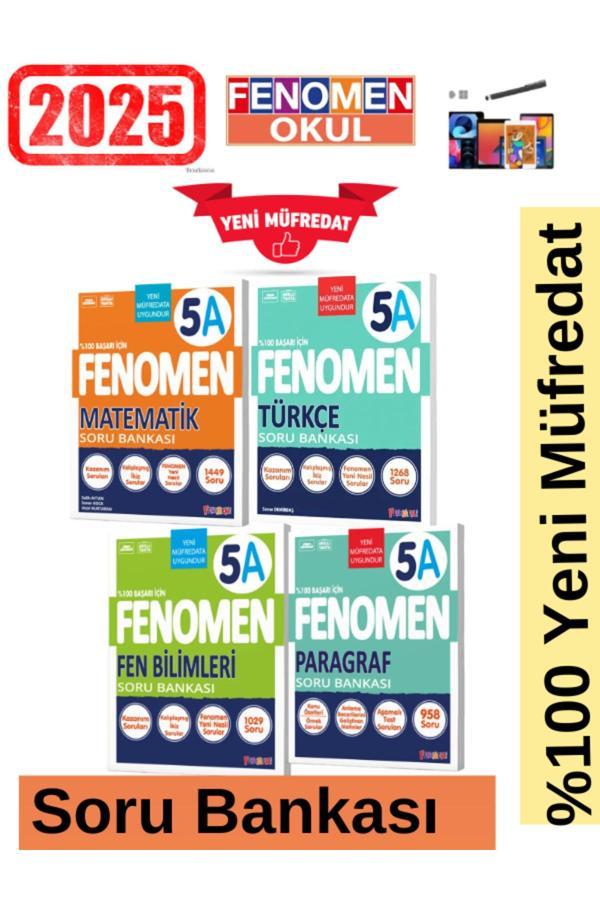 2025 5.Sınıf Matematik(A)-Türkçe(A)-Fen(A)-Paragraf(A) Kolay %100 Yeni Soru Bankası Seti+Kalem - Fenomen Yayıncılık - Image 1