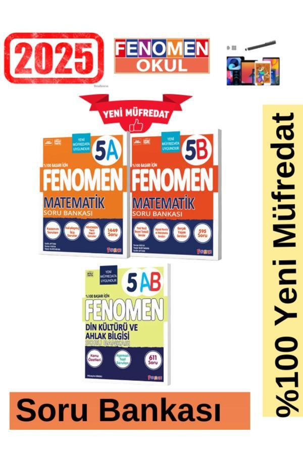 2025 5.Sınıf Matematik(Ab)Kolay-Zor -Din (A-B)611 Soru %100 Yeni Müfredat Soru Bankası Seti+Kalem - Fenomen Yayıncılık - Image 1