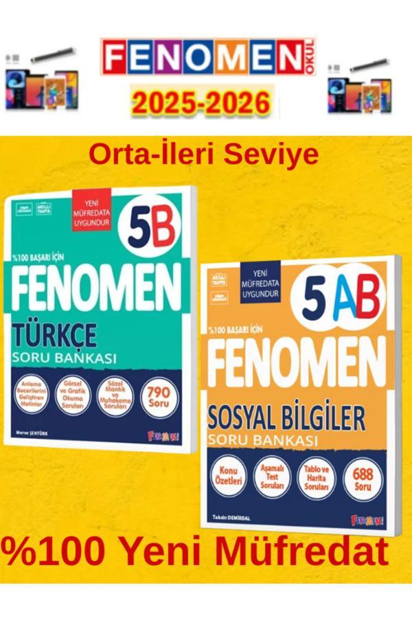 5.Sınıf Türkçeb-Sosyal Bilgiler Ab Fenomen Soru Bankası Seti %100 Yeni Müfredat+Kalem(2 Kitap) - Fenomen Yayıncılık - Image 1