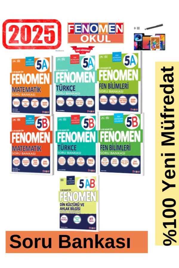 2025 5.Sınıf Matematik(Ab)-Türkçe(Ab)-Fen(Ab)-Din(Ab) Kolay %100 Yeni Soru Bankası Seti+Kalem - Fenomen Yayıncılık - Image 1