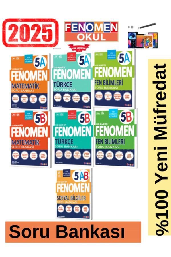 2025 5.Sınıf Matematik(Ab)-Türkçe(Ab)-Fen(Ab)-Sosyal(Ab) %100 Müfredat Yeni Soru Bankası Seti+Kalem - Fenomen Yayıncılık - Image 1