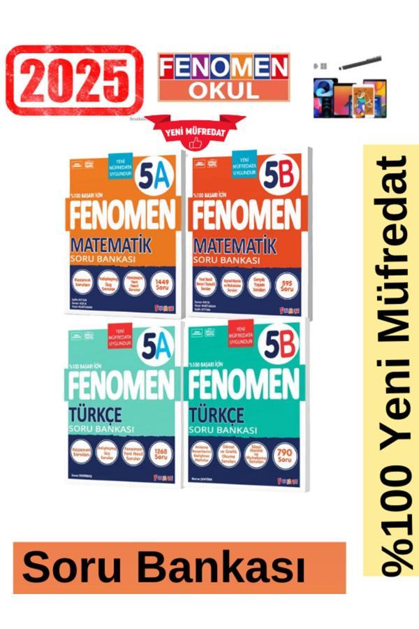 2025 5.Sınıf Matematik(Ab-)Türkçe(Ab)Kolay-Zor %100 Yeni Müfredat Soru Bankası Seti+Kalem - Fenomen Yayıncılık - Image 1