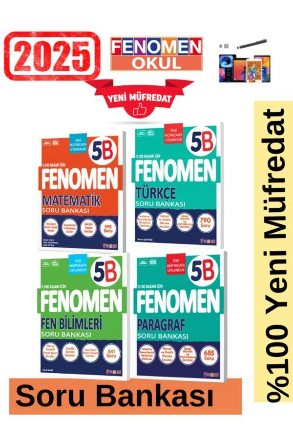 2025 5.Sınıf Matematik(B)-Türkçe(B)-Fen(B)-Paragraf(B) Zor %100 Yeni Soru Bankası Seti+Kalem - Fenomen Yayıncılık - Image 1