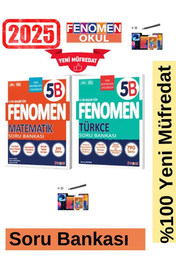 2025 5.Sınıf Matematik5(B)-Türkçe5(B) Zor %100 Yeni Müfredat Soru Bankası Seti+Kalem - Fenomen Yayıncılık - Image 1