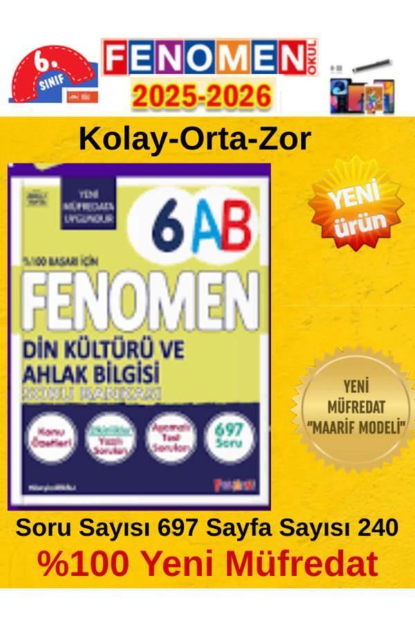6.Sınıf Din Kültürü Fenomen Ab %100 Yeni Müfredat Soru Bankası 2026(Kolay-Orta-Zor)+Kalem - Fenomen Yayıncılık - Image 1