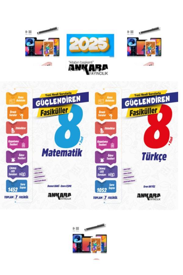 2025 8.Sınıf Matematik-Türkçe 14 Fasikül Konu Anlatımlı Soru Bankası Seti+Kalem - Ankara Yayıncılık - Image 1