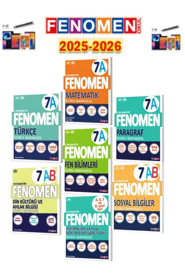 2025-2026 7.Sınıf Mat-Fen-Türkçe-Paragraf-Yazım(A)Sos-Dinab Soru Bankası Seti+Kalem - Fenomen Yayıncılık - Image 1