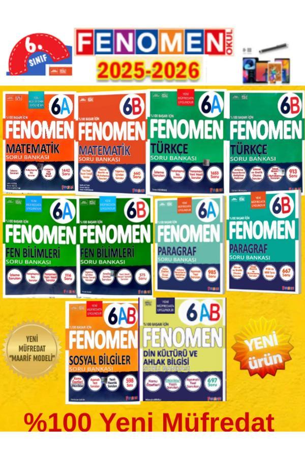 6.Sınıf Fenomen Tüm Dersler 10Kitap Mab-Mab-Tab-Pab-Dab-Sab Yeni Müfredat Soru Bankası(2026)+Kalem - Fenomen Yayıncılık - Image 1