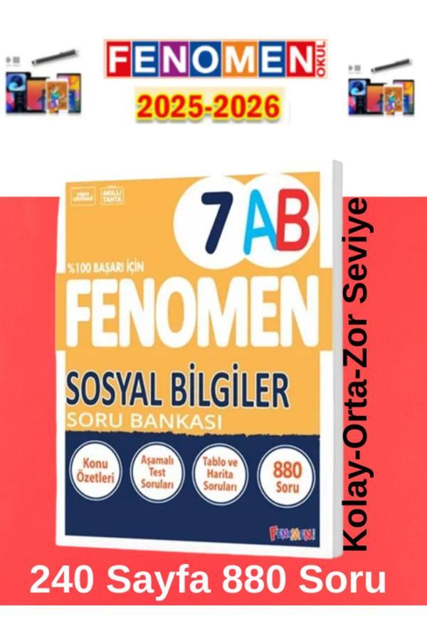 2025-2026 7.Sınıf Sosyal Bilgiler Soru Bankası(A-B)Kolay-Orta-Zor(880 Soru)+Kalem - Fenomen Yayıncılık - Image 1