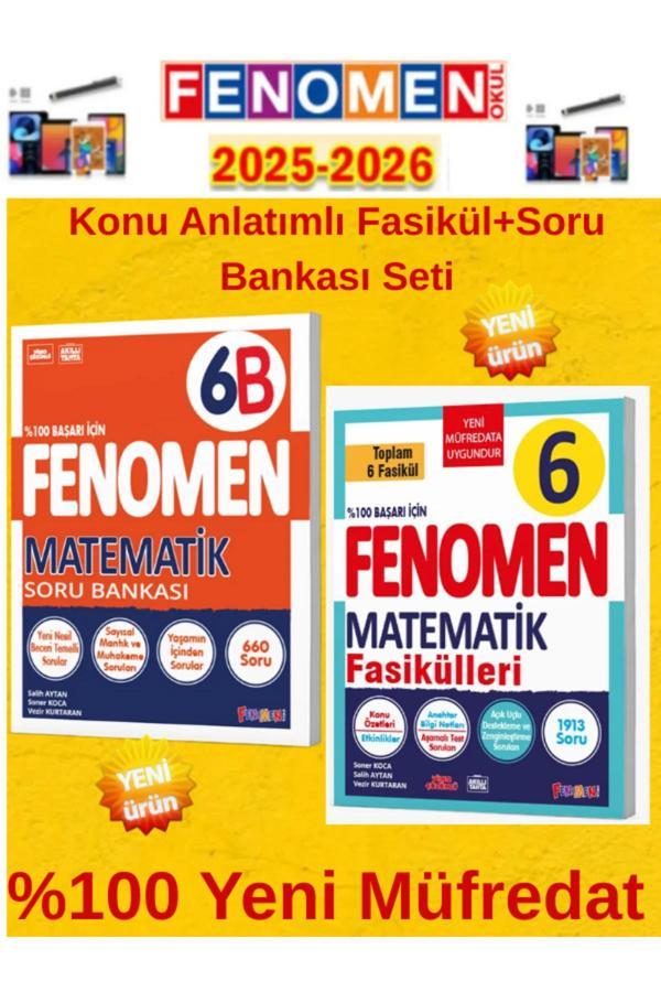 6.Sınıf Matematik B Soru Bankası+Konu Anlatımlı Fasikül Seti %100 Yeni Müfredat+Kalem(2 Kitap) - Fenomen Yayıncılık - Image 1