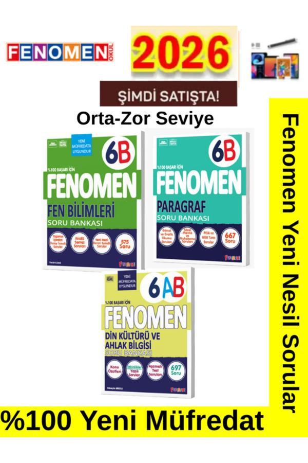 2026 %100 Yeni Müfredat 6.Sınıf 6B Fenb-Dinab-Paragraf- Çözümlü Soru Bankası+Kalem - Fenomen Yayıncılık - Image 1
