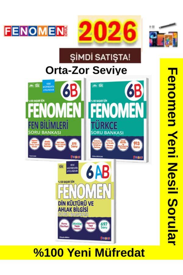 2026 6.Sınıf Fenb-Türkçeb-Dinab- %100 Yeni Müfredat Orta-Zor Seviye Soru Bankası+Kalem - Fenomen Yayıncılık - Image 1